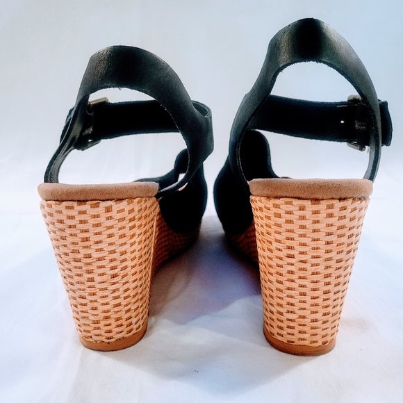 Toms Tropez Jute Wedge Slingback Sandal Platform Black Suede Heels - Picture 7 of 14